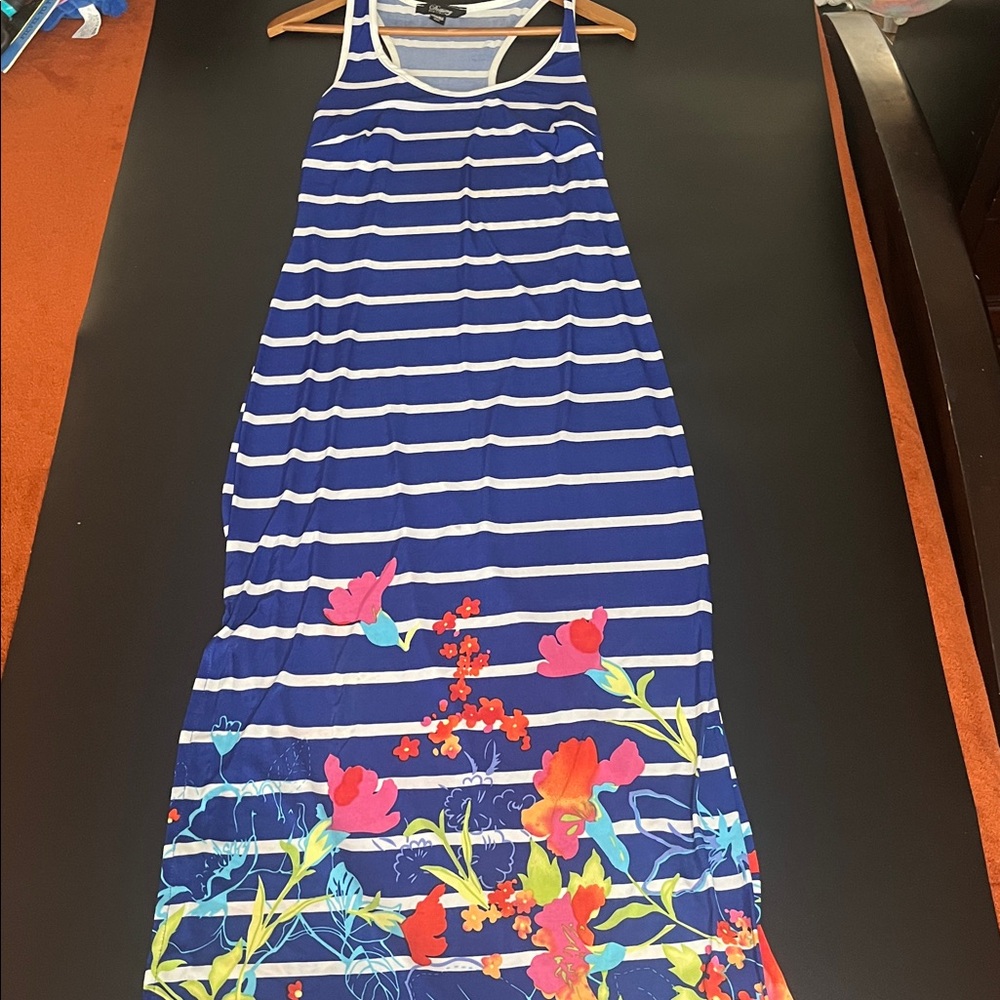 Destiny Platinum Blue Striped Maxi Dress - M